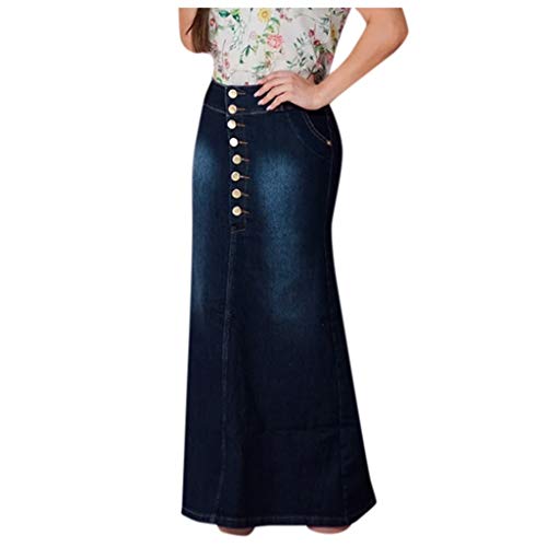 FNKDOR Jeansrock Damen Lang Hohe Taille Elastischer Maxi Meerjungfraurock Mit Knopfleiste von FNKDOR