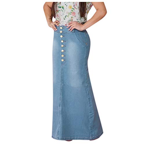 FNKDOR Jeansrock Damen Lang Hohe Taille Elastischer Maxi Meerjungfraurock Mit Knopfleiste von FNKDOR