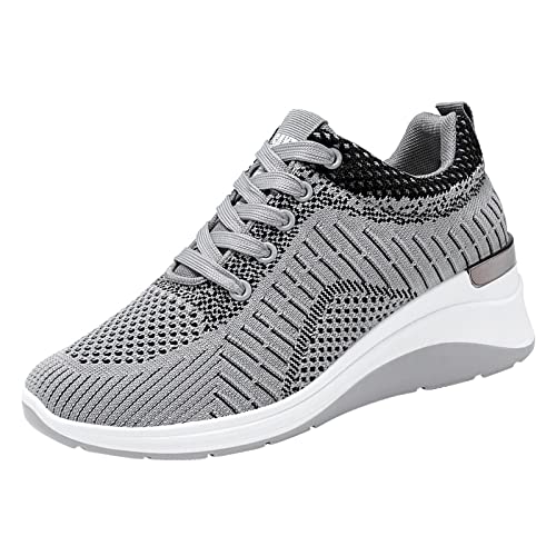 FNKDOR Keilabsatz Sneaker Damen Casual Atmungsaktiv Turnschuhe Trendy Daily Outdoor Sportschuhe (Gray, 37) von FNKDOR