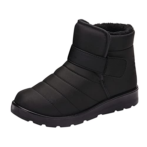 FNKDOR Klettverschluss Winterschuhe Herren Damen Wasserdicht Gefüttert Boots Winterstiefel Flach Schneeschuhe Schneestiefel (Black, 39.5) von FNKDOR