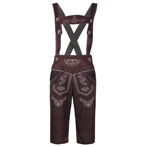 FNKDOR Lederhose Herren Tracht Trachtenhose Trachtenlederhosen Lederhosen Oktoberfest Mann Bayrischen Trachten Hose Trachtenmode mit Hosenträgern (Brown, M) von FNKDOR