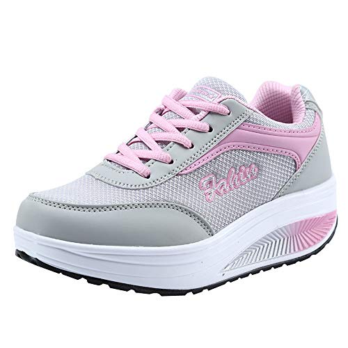 FNKDOR Mode Frauen Mesh Schuhe Damen Plateau Sneaker Turnschuhe(40.5, Pink) von FNKDOR