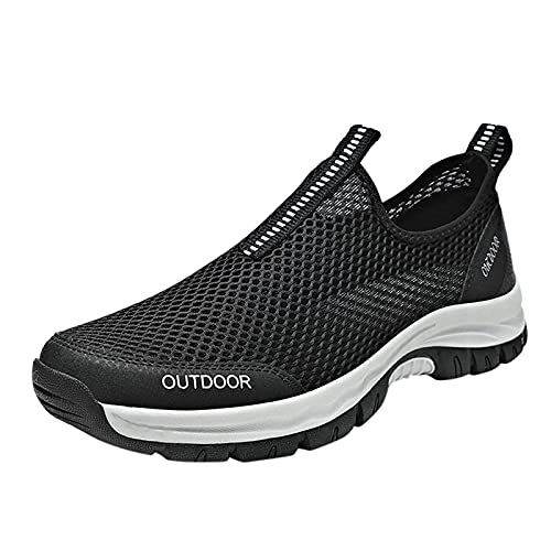 FNKDOR Ohne Schnürsenkel Sneaker Herren Mesh Atmungsaktiv Turnschuhe Leicht rutschfest Laufschuhe Outdoor Slip on Sportschuhe Schwarz 42 von FNKDOR