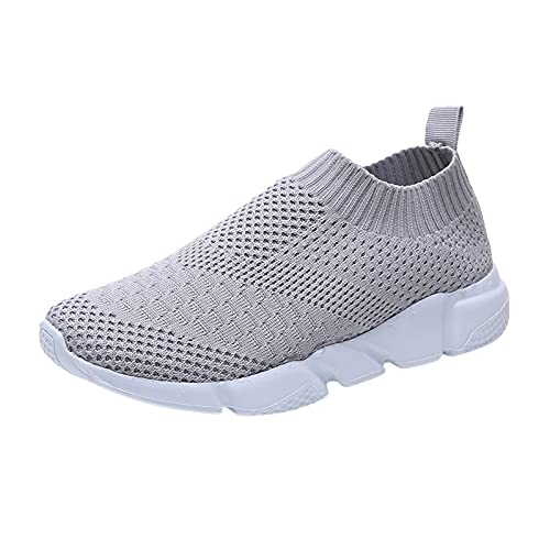 FNKDOR Ohne Schnürsenkel Turnschuhe Damen Sneaker Ultra Leichte Laufschuhe Atmungsaktiv Stoff Fitness Sportschuhe Grau 38 von FNKDOR