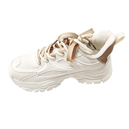 FNKDOR Plateau Sneaker Damen Chunky Modisch Bequeme Turnschuhe Atmungsaktiv Leichte Lace up Laufschuhe (White, 38) von FNKDOR