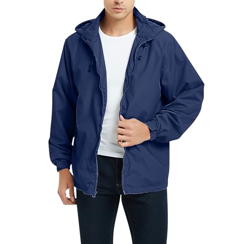 FNKDOR Regenjacke Herren Wasserdicht Atmungsaktiv Leicht Fahrrad Rain Windbreaker Windjacke Camping Outdoorjacke Regenmantel mit Abnehmbare Kappe (Dark Blue, XXL) von FNKDOR