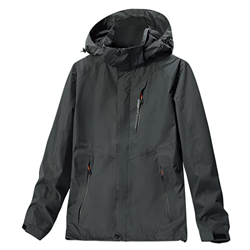 FNKDOR Regenjacke Herren Wasserdicht Sommer Atmungsaktiv Leichte Wandern Reisen Treking Fahrrad Outdoorjacke Übergangsjacke Windbreaker mit Abnehmbar Kapuze (Grey, XXXXL) von FNKDOR