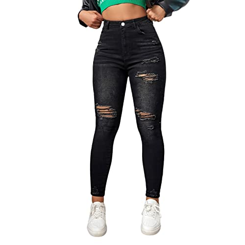 FNKDOR Skinny Jeans Damen Hoher Taille Ripped Jeans mit Löchern von FNKDOR