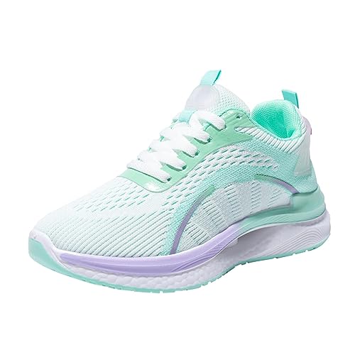 FNKDOR Sneaker Damen Modisch Linienmuster Lace up Sportschuhe Bequeme Atmungsaktiv Leichte Laufschuhe (Green, 38) von FNKDOR