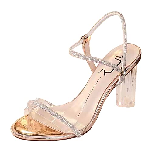 FNKDOR Sommer Damen Sandalen mit Absatz Blockabsatz Knöchelriemchen Glitzer Strasssteinen Sandaletten von FNKDOR