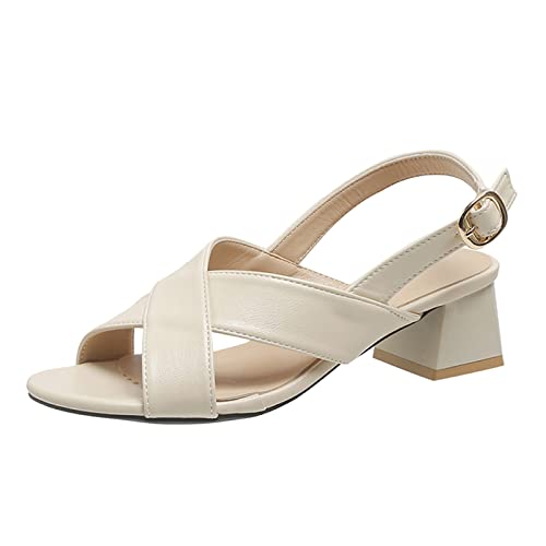 FNKDOR Sommer Damen Sandalen mit Absatz Blockabsatz Peeptoe Slingback Schnalle Crisscross Sandaletten von FNKDOR