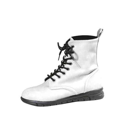 FNKDOR Stiefeletten Damen Trendy Runde Form Schnürstiefeletten Kampfstiefel Lederstiefel Ankle Boots Booties Kurzstiefel mit Seitlicher Reißverschluss (White, 40) von FNKDOR