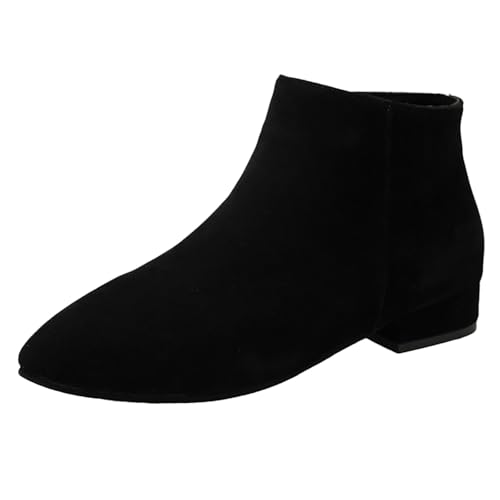 FNKDOR Stiefeletten Damen mit Blockabsatz und Seitlicher Reißverschluss Spitze Form Wildlederstiefel Ankle Boots Booties Kurzstiefel (Black, 41) von FNKDOR