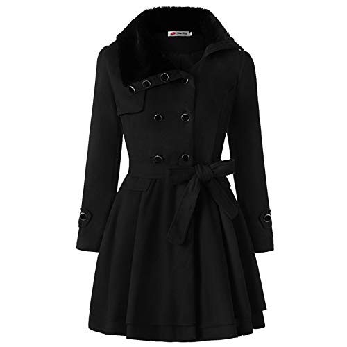 FNKDOR Trenchcoat Damen Halblang Zweireiher Winterjacke mit Fellkragen Seemannsjacke mit Gürtel und Faltenrock Saum Schwarz L FNKDOR Trenchcoat Damen Halblang Zweireiher Winterjacke mit Fellkragen Seemannsjacke mit Gürtel und Faltenrock Saum Schwarz L von FNKDOR