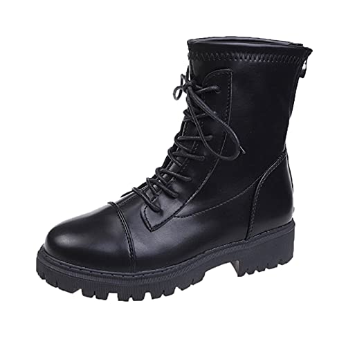 FNKDOR Trendy Arbeit Stiefeletten Damen Combat Boots Tooling Boots Schnürstiefel Zipper Booties Schwarz 38 von FNKDOR