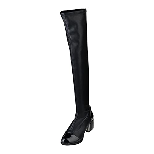 FNKDOR Trendy Overknees Stiefel Damen Sexy mit Hohem Absatz Slim Fit Leder Langschaftstiefel Schlupfstiefel Schwarz 39 von FNKDOR