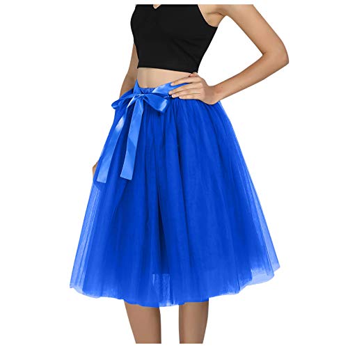 FNKDOR Tüllrock Damen Tutu mit Petticoat Mehrschichtig Midi Tütü mit Dekorativer Gürtel Blau Taille:65-110cm von FNKDOR