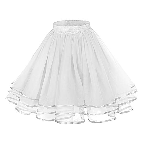 FNKDOR Tutu Damen Tüllrock Mehrschichtig Knielang Schlank Tütü Stufenrock mit Petticoat Weiß Taille:68-90cm von FNKDOR