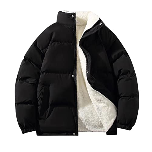 FNKDOR Winterjacke Damen Kurz Warm Fleece Gefüttert Leichte Steppjacke Daunenjacke Grosse Grössen Stehkragen Puffer Jacke (Black, M) von FNKDOR