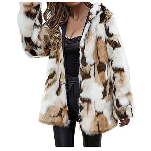 FNKDOR Winterjacke Damen Lange Kunstpelz Mantel Knöpfe Bunt Pelzmantel Wintermantel Warm Fellimitat Jacke Kunst Pelzjacke Kapuzenjacke (Multicolor, L) von FNKDOR