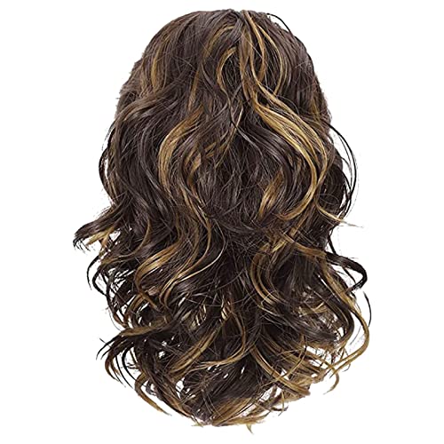 # Kurzes lockiges Haar, große Welle, klemmender Schachtelhalm, hoher Pferdeschwanz, Schachtelhalm-Perücke, geeignet für Mädchen und Damen (Brown, One Size) von FNKDOR