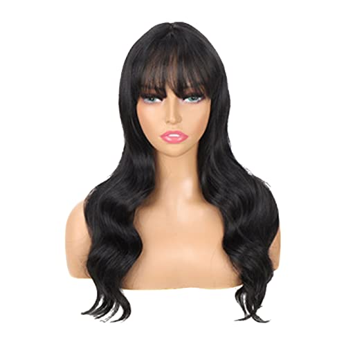 # Langes lockiges Haar Perücke Lace Inner Net Perücke Air Bangs Langes lockiges Haar Wasser Ripple Perücke Kopfbedeckung (B, One Size) von FNKDOR