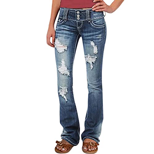 Low Waist Jeans Damen Bootcut Jeans Flared Jeans Schlagjeans Ripped Jeans mit Löchern Nr#38 von FNKDOR
