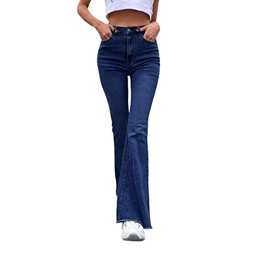 Mom Jeans Damen Mid Waist Bootcut Jeans Flared Jeans Schlagjeans von FNKDOR