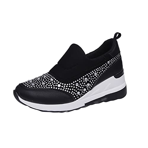 Ohne Schnürsenkel Slip on Strasssteine Sneaker Keilabsatz Damen Laufschuhe Leicht Joggen Running Wanderschuhe Comfort fit Atmungsaktiv Turnschuhe für Frauen von FNKDOR