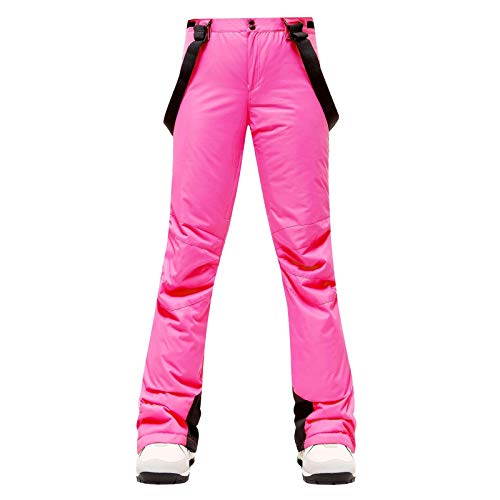 Skihose Damen wasserdichte Winddichte Softshell Warm Gefüttert Schneehose Wanderhose mit Verstellbar Träger (Pink, XL) von FNKDOR