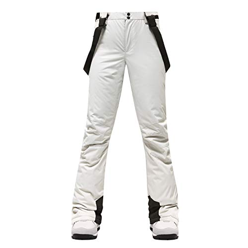 Skihose Damen wasserdichte Winddichte Softshell Warm Gefüttert Schneehose Wanderhose mit Verstellbar Träger (White, L) von FNKDOR
