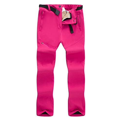 Skihose Damen wasserdichte Winddichte Softshell Warm Plüsch Gefüttert Schneehose Wanderhose (Hot Pink, M) von FNKDOR