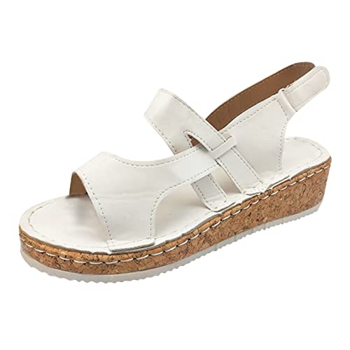 FNKDOR Sommerschuhe Damen Sommer Rutschfeste Klettverschluss Fischmaul Keile Strand Open Toe Atmungsaktive Sandalen Schuhe von FNKDOR