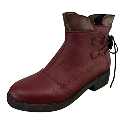 Stiefeletten Booties für Damen Freizeit Damen Einfarbig Square Heels Zipper Round Toe Short Booties Round Toe Schuhe von FNKDOR