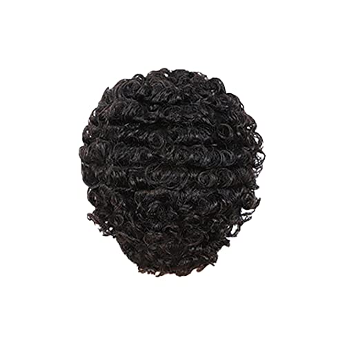 # Trendige kurze lockige Haarperücke für Frauen, Kopfbedeckung, natürliche Farbe, Echthaar, Kopfbedeckung (Black, One Size) von FNKDOR