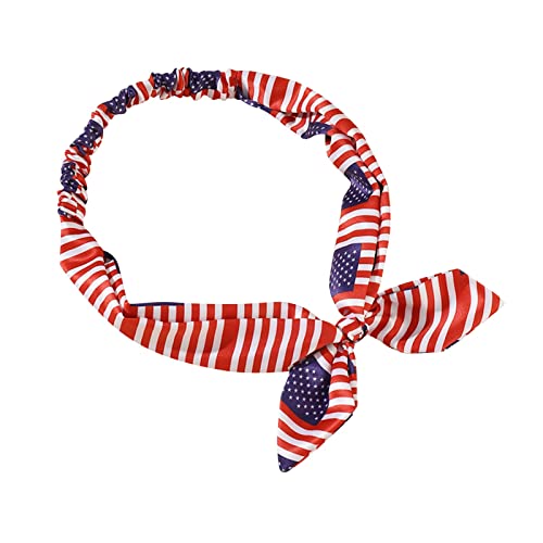 # Unabhängigkeitstag, Nationaltag, amerikanische Flagge, Mädchen, gestreift, Hasenohren, elastisches Stirnband, Schleife, amerikanische Flagge, Stirnband, Sport-Gesichtswäsche, (Red, One Size) von FNKDOR