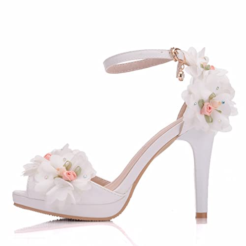 Damen Zehenpumps Slingback Sommersandalen, Abendkleid Peep Toe Freizeitsandalen, Geeignet Für Hochzeit/Abschlussball/Sommer,Weiß,40 EU von FNKPI