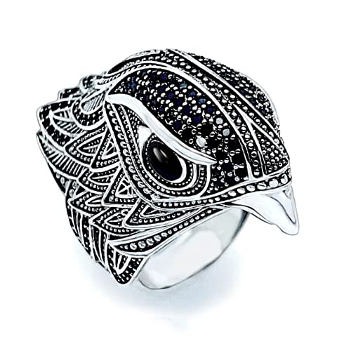 Eleganter Falke Cocktail Ring, 925er Sterling Silber Ring Coole Ringe Schmuck Geschenk for Frauen Männer Mädchen (Size : Size10) von FNSK