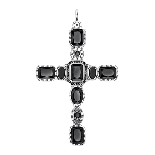 FNSK Kreuz Schwarzer Stein Anhänger, 925 Sterling Silber Vintage Anhänger Schmuck Halsketten Accessoires Geschenk For Frau Männer Mädchen, 678956478899 von FNSK