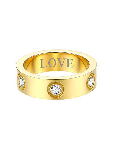 FOCALOOK 18k vergoldet Ehering für Damen Herren 6mm breit Band Ring mit Zirkon eingelegt personalisiert Trauring Verlobungsring Partnerring Schmuck für Hochzeit Jahrestag Größe 54 (17.2) von FOCALOOK