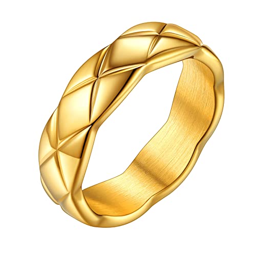 FOCALOOK 18k vergoldet Ehering für Damen Herren 6mm breit X-Kreuz Design Band Ring Trauring Verlobungsring Partnerring Modeschmuck für Hochzeit Jahrestag Größe 54 (17.2) von FOCALOOK