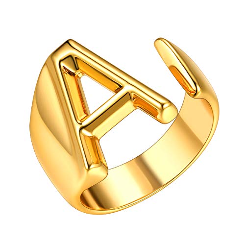FOCALOOK 18k vergoldet Offener Ring für Damen Mädchen verstellbarer Alphabet Ring Buchstabe A Initiale Knöchelringe Frauen Statement Ring Party Ring Schmuck Accessoire von FOCALOOK