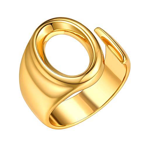 FOCALOOK 18k vergoldet Offener Ring für Damen Mädchen verstellbarer Alphabet Ring Buchstabe O Initiale Knöchelringe Frauen Statement Ring Party Ring Schmuck Accessoire von FOCALOOK