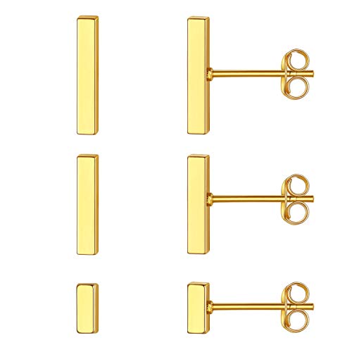 FOCALOOK 18k vergoldet Ohrringe Set für Jungen Mädchen 3 paare 5/10/12mm Stäbchen Ohrstecker Minimalist Ohr Piercing Ohrschmuck Accessoire für Männer Frauen von FOCALOOK