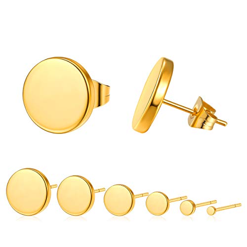 FOCALOOK 18k vergoldet Ohrringe Set für Jungen Mädchen 6 teilige 2/4/6/8/10/12mm Runde Ohrstecker Minimalist Ohr Piercing Ohrschmuck Accessoire für Männer Frauen von FOCALOOK