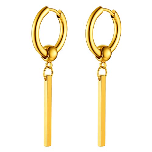 FOCALOOK 18k vergoldet Ohrringe für Jungen Mädchen Punk Stil 12mm Huggie mit Stäbchen Ohrstecker Minimalist Ohr Piercing Ohrschmuck Accessoire für Männer Frauen von FOCALOOK