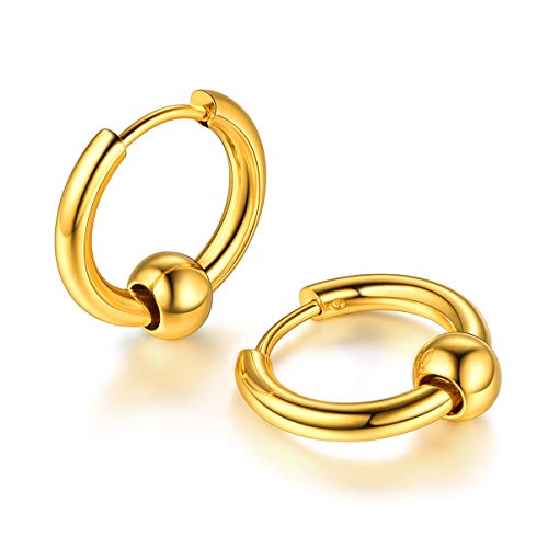 FOCALOOK 18k vergoldet Ohrringe für Jungen Mädchen Punk Stil Achteck Huggie mit Kugel Minimalist Ohr Piercing Ohrschmuck Accessoire für Männer Frauen von FOCALOOK