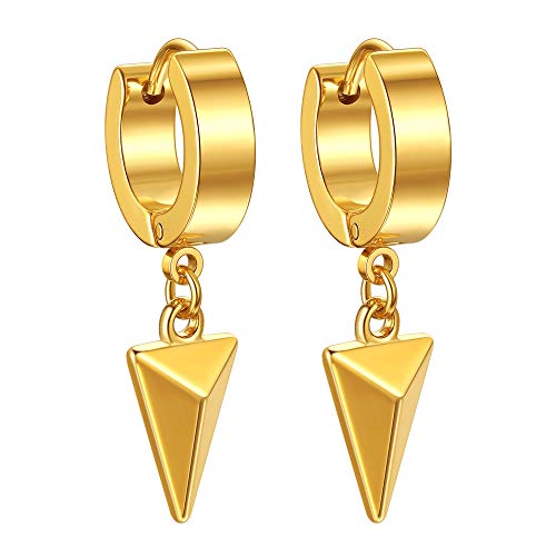 FOCALOOK 18k vergoldet Ohrringe für Jungen Mädchen Punk Stil Huggie mit Pyramide Ohrstecker Minimalist Ohr Piercing Ohrschmuck Accessoire für Männer Frauen von FOCALOOK