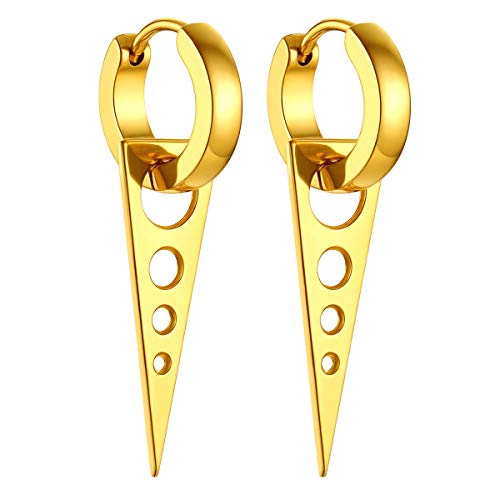 FOCALOOK 18k vergoldet Ohrringe für Jungen Mädchen Punk Stil Huggie mit umgekehrtem Dreieck Ohrstecker Minimalist Ohr Piercing Ohrschmuck Accessoire für Männer Frauen von FOCALOOK