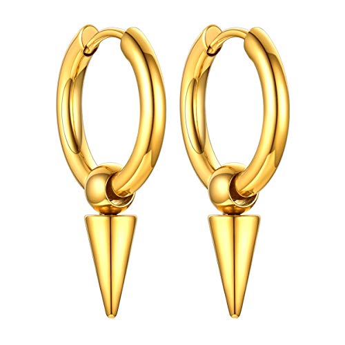 FOCALOOK 18k vergoldet Ohrringe für Jungen Mädchen Punk Stil Huggie mit umgekehrtem Kegel Ohrstecker Minimalist Ohr Piercing Ohrschmuck Accessoire für Männer Frauen von FOCALOOK